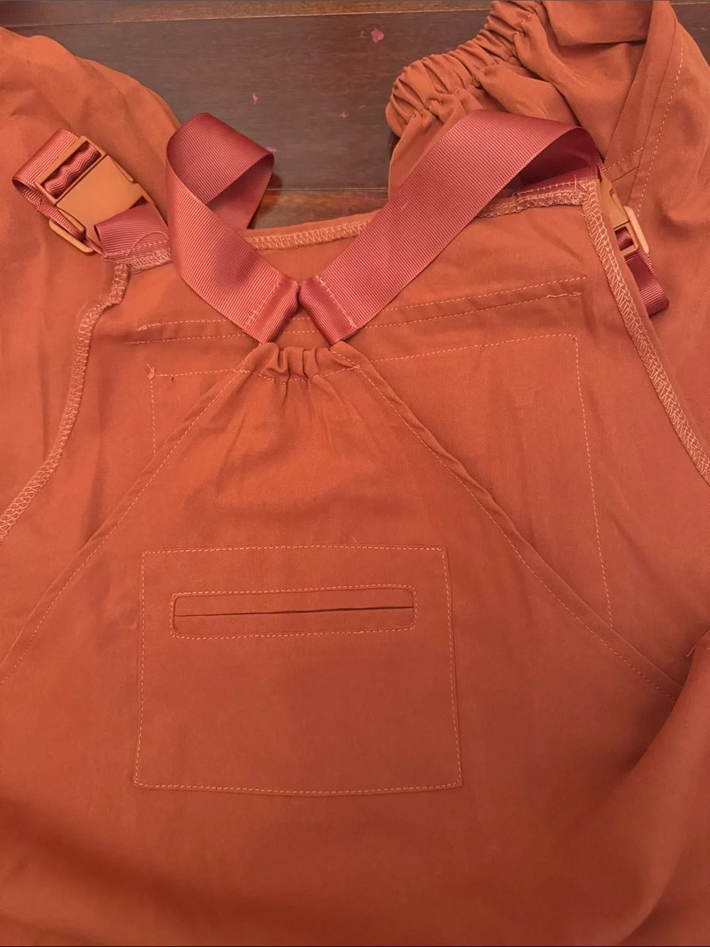 Rust-Orange Utility Bib Jumpsuit with Zip Pockets